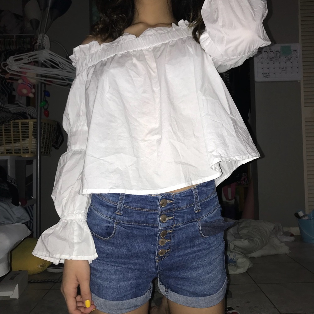 White Forever 21 Shoulder-Less Shirt
